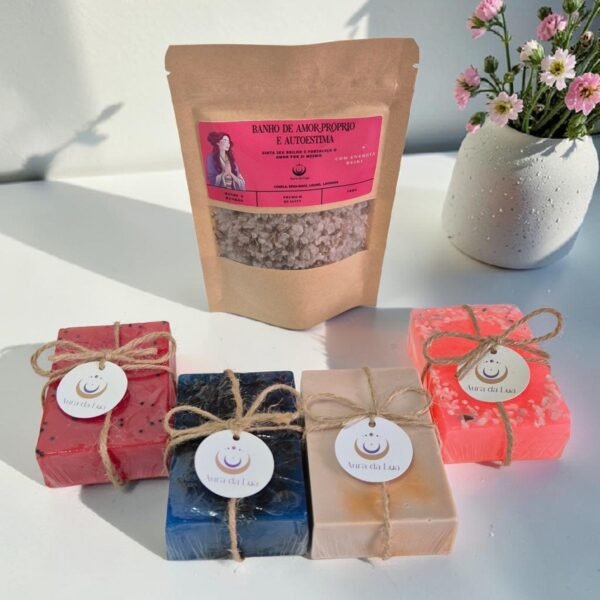 💖 Kit Aura do Amor-Próprio- (4 sabonetes + Banho de Amor-Próprio & Autoestima)