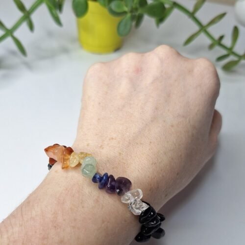 Pulseira de Obsidiana Negra e 7 Cristais Chakras - Harmonia e Proteção Energética