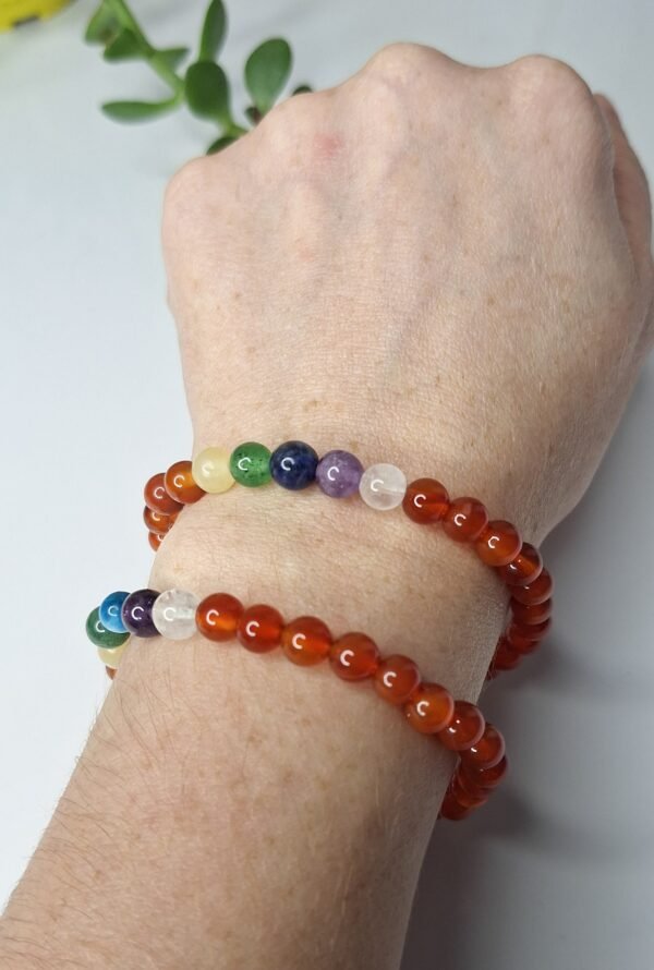 Pulseira 7 Chakras Cornalina 6mm - Energia e Vitalidade