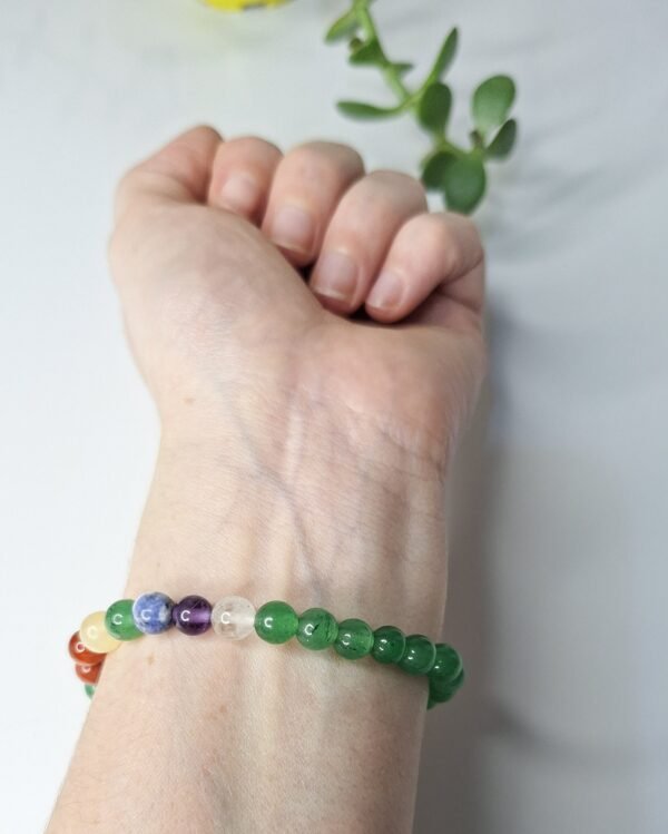 Pulseira 7 Chakras de Quartzo Verde 6mm- Saúde e Equilíbrio Emocional