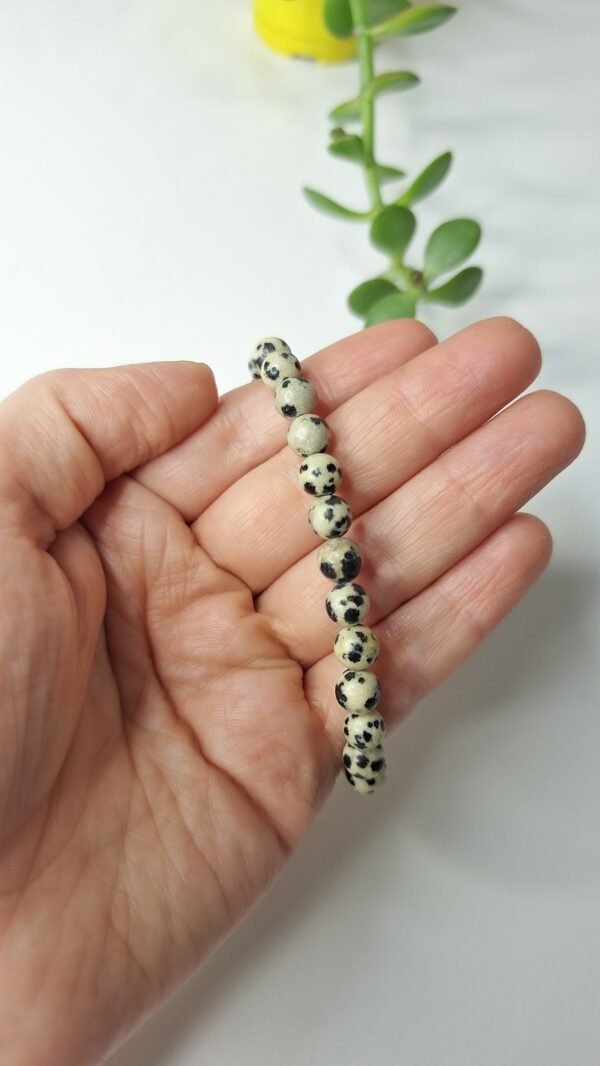 Pulseira de Jaspe Dálmata Redonda 6mm - Criança Interior, Alegria, Missão de Vida e Leveza