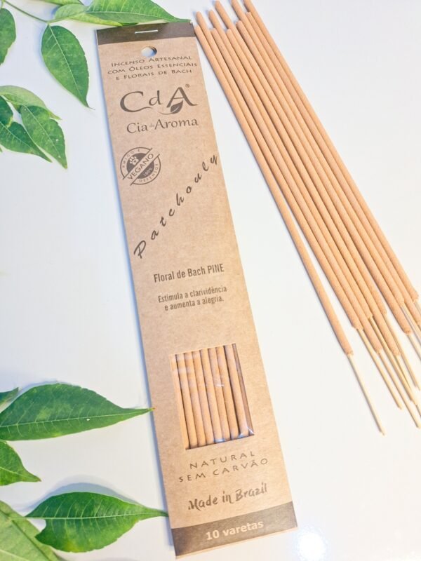 Incenso 100% Natural e vegano PATCHOULY com Óleos Essenciais Floral de Bach Pine- Aumenta a Alegria