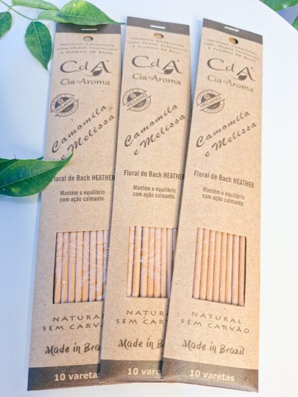 Incenso 100% Natural de Camomila e Melissa e Floral de Bach Vegano- Ação Calmante