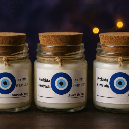 Kit com 3 Velas Olho Grego | Cera de Coco | Aromas  e cera de coco Premium (aromas de Maçã com Canela,Figo Ambarado,Coconut)