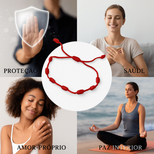 Pulseira 7 Nós Vermelha - Proteção e Boa Sorte (Kabbalah)