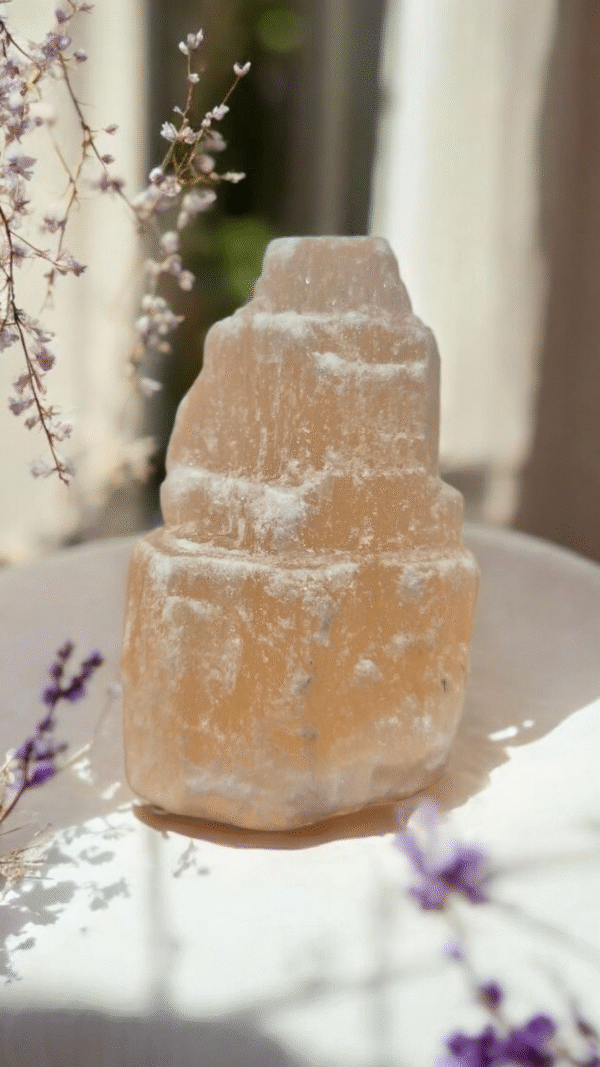 Torre de Selenita Laranja 60gr a 80gr -Vitalidade, Criatividade e Purificação Energética
