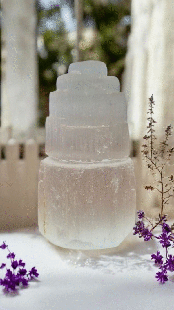 Torre de Selenita 60gr a 80gr - Peça Única (LIMPEZA ENERGÉTICA)