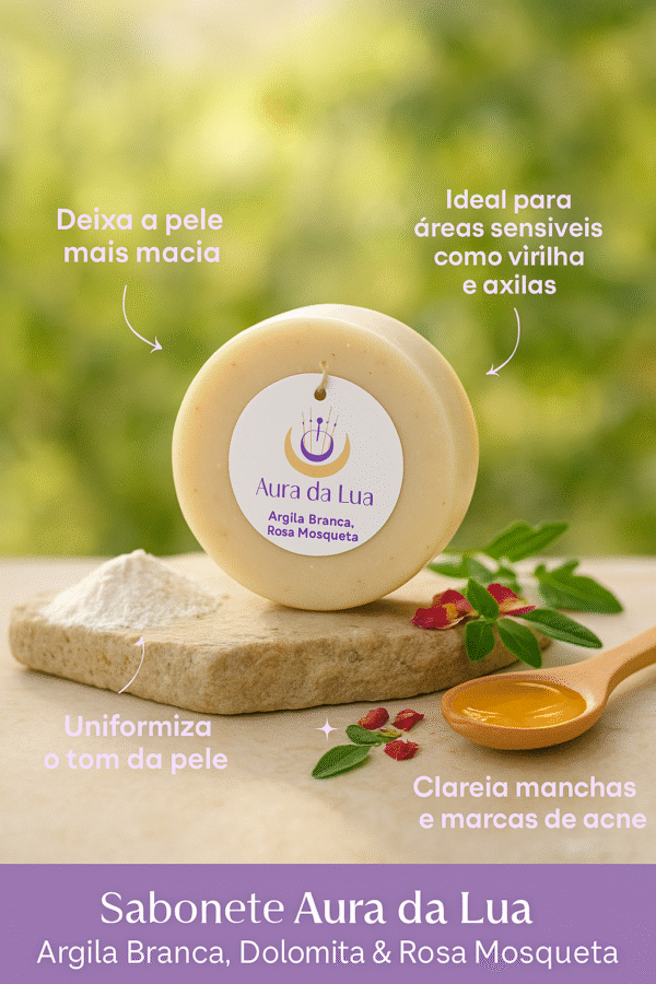 ✨ Sabonete Clareador com Argila Branca, Dolomita & Óleo de Rosa Mosqueta Uniformização do tom, regeneração e luminosidade para a pele