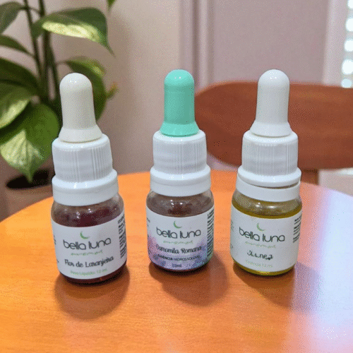 Kit com 3 Essências Concentradas – 12ml Aromas: Flor de Laranjeira, Camomila Romana e Limpeza ESSÊNCIA 12ML (O DIFUSOR NÃO ACOMPANHA).