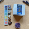 Incensário de Pedra Natural Selenita Barra polita com Kit caixa dos 7 Chakras +folder de alinhamento energético