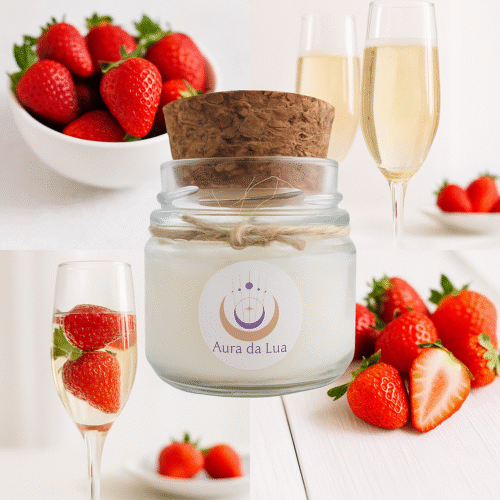 Vela Morango com Champagne – Aroma Festivo | Chama do Encanto e Alegria de Viver