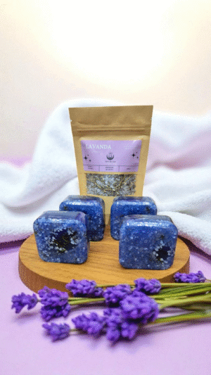 💜 Kit Ritual de Proteção & Calma (4 sabonetes Anil, Alecrim e Sal Grosso+ 1 Banho de Lavanda & Camomila — com Reiki)
