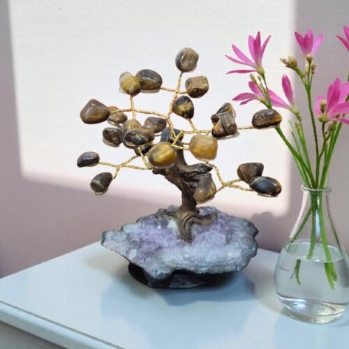 Árvore de Olho de Tigre com Base em Drusa – Força, Coragem e Proteção Energética