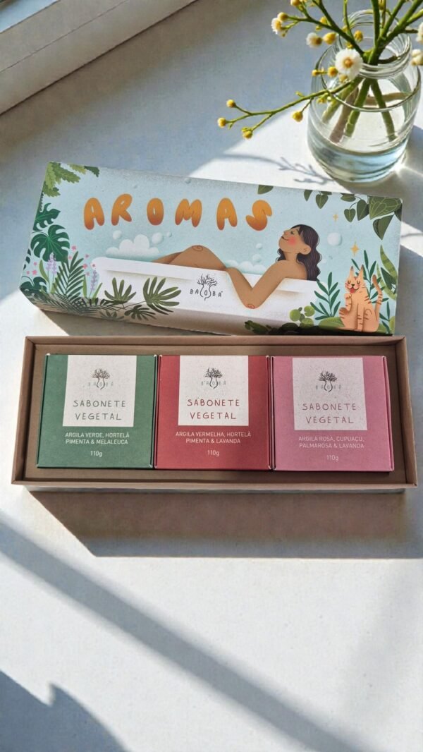 Kit Ritual Aromas – Linha Premium 3 sabonetes e caixa