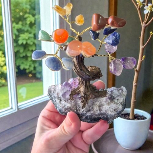 2026/01/1000315002.jpg Bonsai Árvore 7 Chakras na Drusa de Ametista- equilíbrio emocional e elevação espiritual, transmutação e proteção