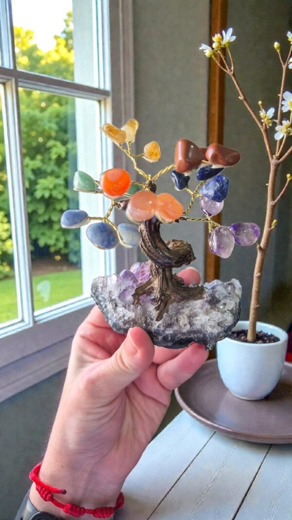 Bonsai Árvore 7 Chakras na Drusa de Ametista- equilíbrio emocional e elevação espiritual, transmutação e proteção