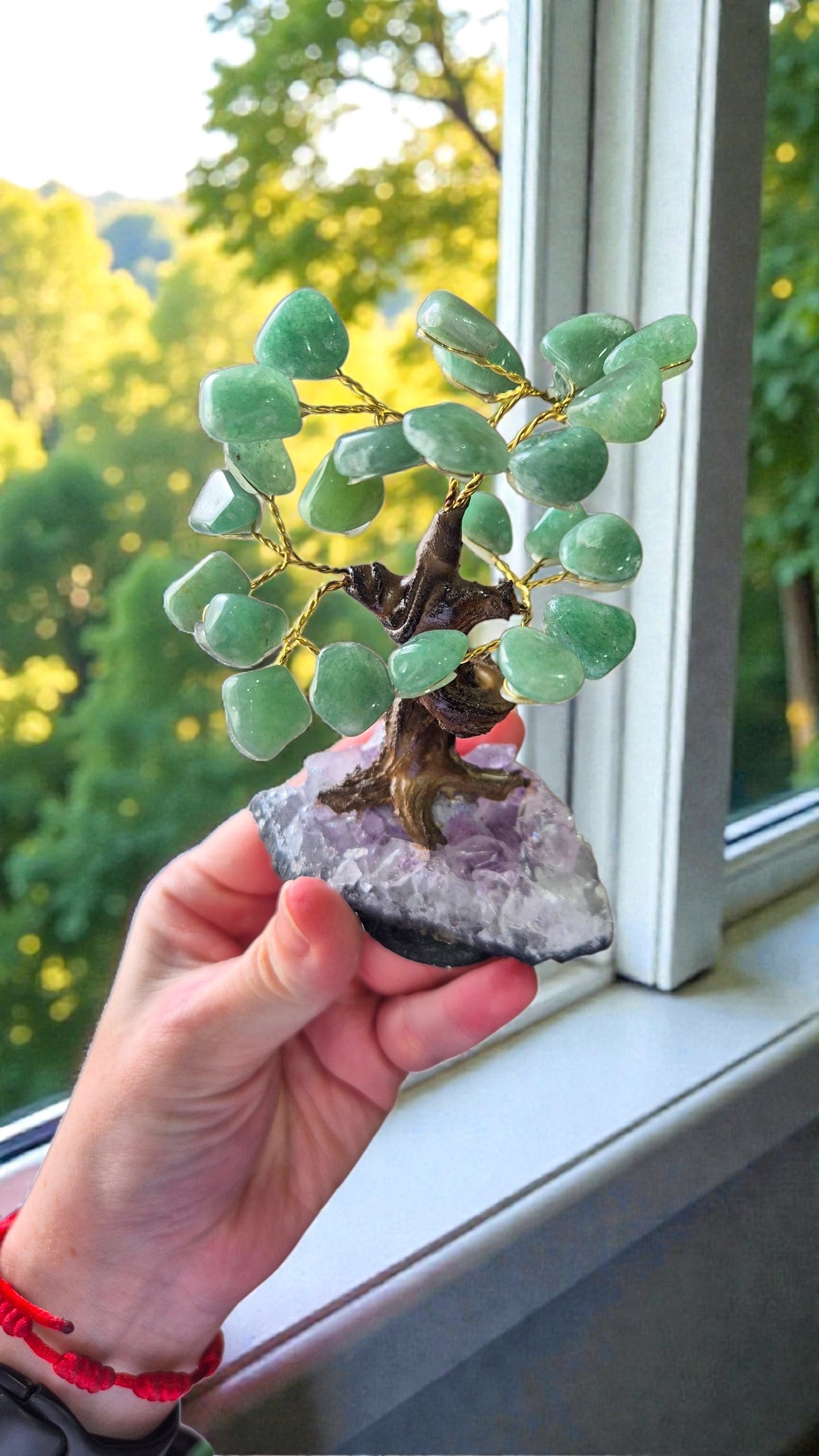 Bonsai Árvore de Quartzo Verde na Drusa de Ametista – Cura, Equilíbrio Emocional e Harmonia
