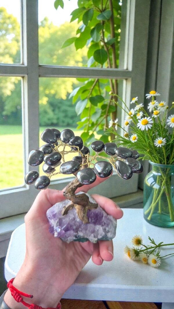 2026/01/1000315009.jpg Bonsai Árvore de Hematita na Drusa de Ametista – Aterramento, Proteção e Estabilidade Energética