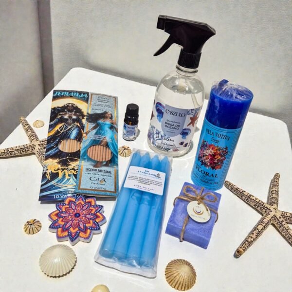 Kit completo Iemanjá – Grande Mãe e Rainha do Mar | Incensos, Velas, Aromas, Sabonete e Aromas do Oceano