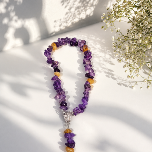Terço de Ametista com Citrino – Espiritualidade, Prosperidade e Equilíbrio Energético(com embalagem e energia Reiki)