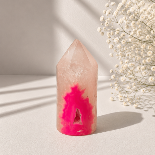 Ponta de Ágata com Drusa Rosa – Proteção, Harmonia e Amor-Próprio