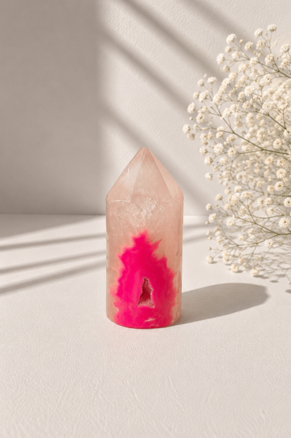 Ponta de Ágata com Drusa Rosa – Proteção, Harmonia e Amor-Próprio
