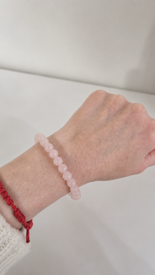 Pulseira de Quartzo Rosa Redonda 6mm - Pedra do Amor - Cura do Coração, Amor Próprio, Perdão e Gratidão
