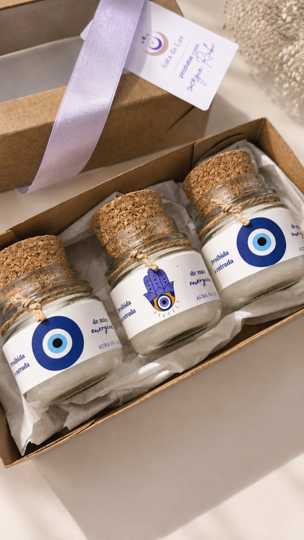 Kit Trio Velas Proteção e Boas Energias ‐com caixa presente 
Alecrim, Bamboo, Lavanda