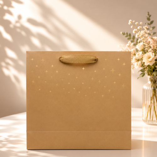 Sacola Presenteável Luxo Dourada com Estrelas – 35 x 29 x 11 cm