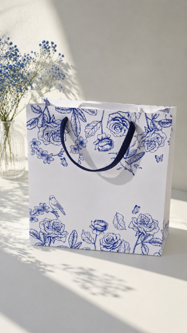 Sacola Presenteável Pássaro Azul com Alça Premium – 23 x 23 x 9 cm